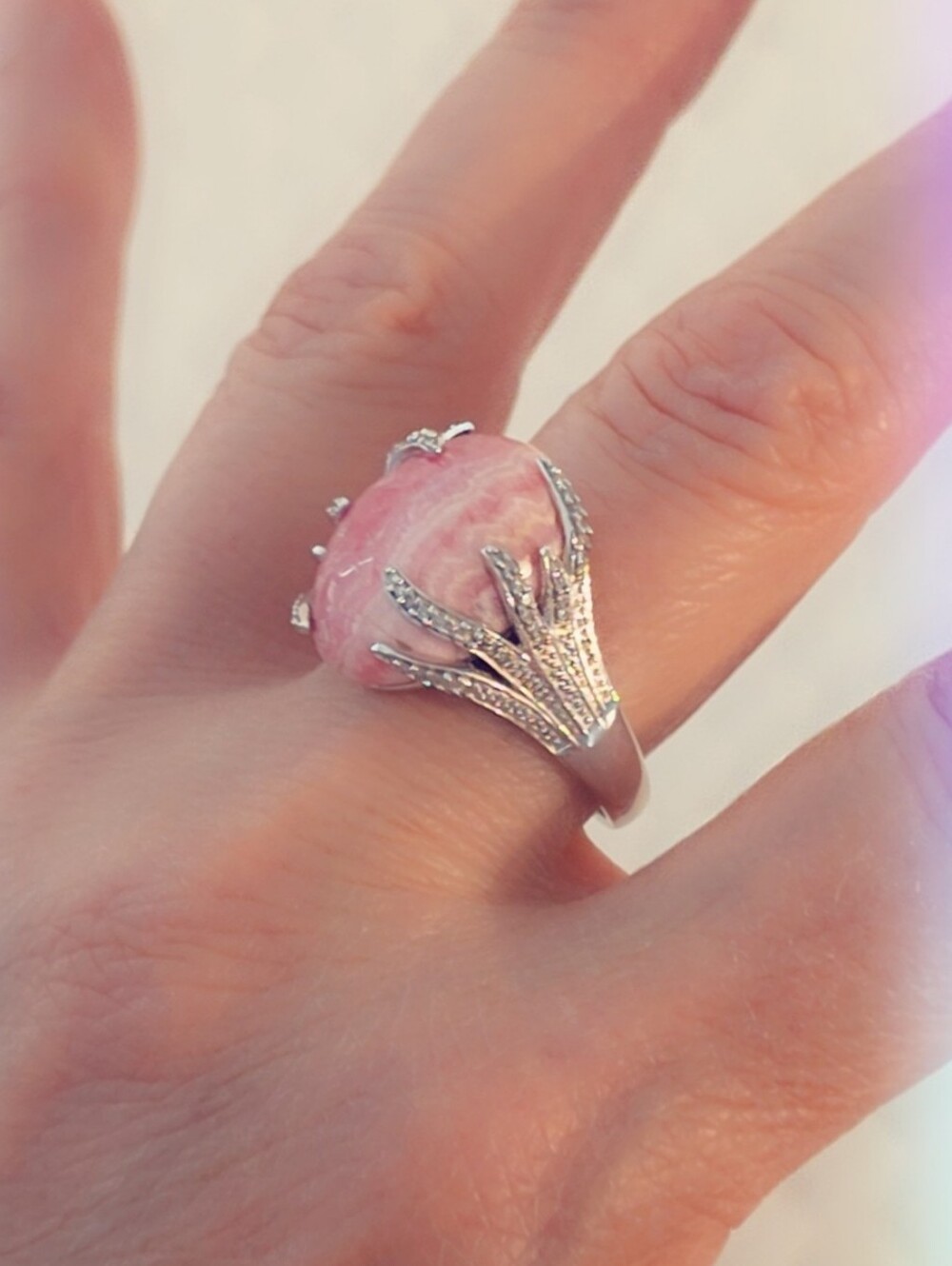 Claw Rhodocrosite 925 Sterling Silver Gemstone Ring